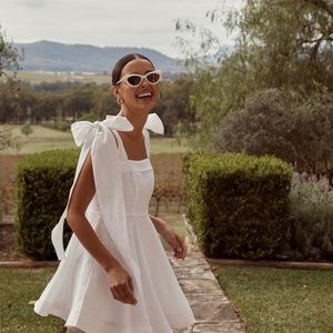 DISSH shoulder tie white linen dress size 4